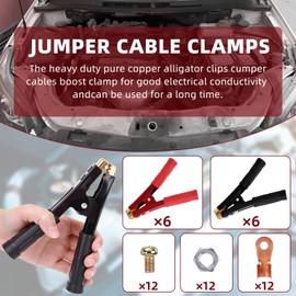 Kingdder 12 Pcs Battery Jumper Cable Clips Heavy Duty Car Battery Charger Clamps Pure Copper 500-1000a with Insulating Sheath Jumper Cable Ends for Cables All Kinds of Cars and Boats
