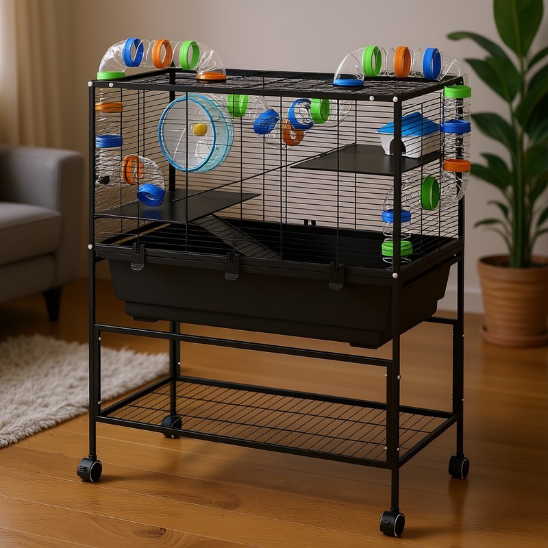 Hamster Cage 3 Tier with Deep Tray Rolling Storage Shelf