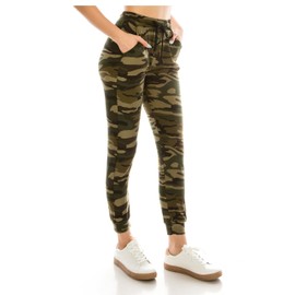 ALWAYS Women Drawstrings Jogger Sweatpants - Super Light Skinny Fit Premium Soft Stretch Camo Military Army Pockets Pants L