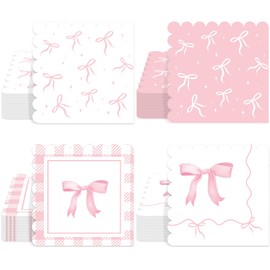 60 Pcs Pink Bow Napkins Birthday Party Decorations Bow Theme Bachelorette Party Supplies Pink Bow Hand Towel Dinner Napkins Party Decor for Girl Bridal Engagement Baby Shower Tea Bday Ribbon Favor