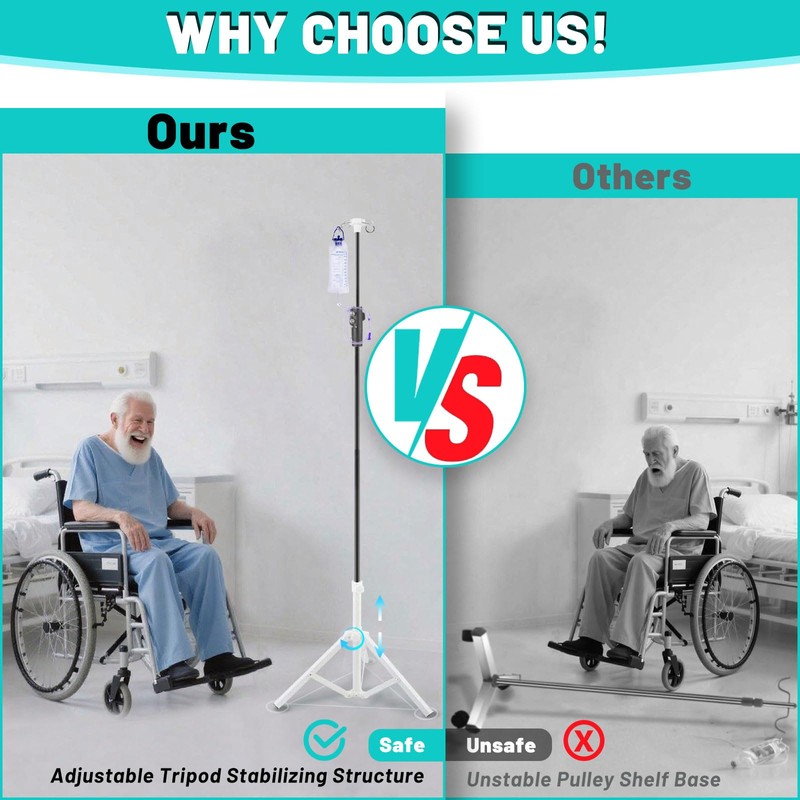 Crilealym IV Pole Portable,46 to 86In Telescopic IV Stand Floor