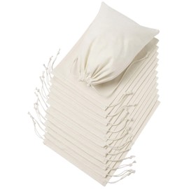 DR 100 Percent Cotton Muslin Drawstring Bags 12-Pack For Storage Pantry Gifts (9 x 12 inch - 12 pack, Beige)