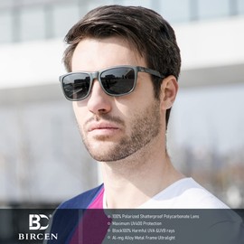 BIRCEN Mens Sunglasses Polarized UV Protection: Sport Shades for Men Driving Fishing with Al-Mg Metal Frame
