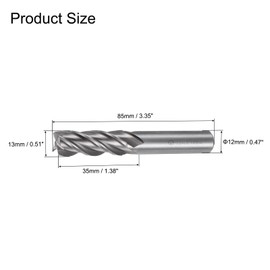 sourcing map 2pcs Carbide End Mills 4-Flute 13mm / 0.51" High-Speed Steel CNC Milling Cutter Bits Tool with Straight Shank for Aluminum Steel Cutting Metalworking