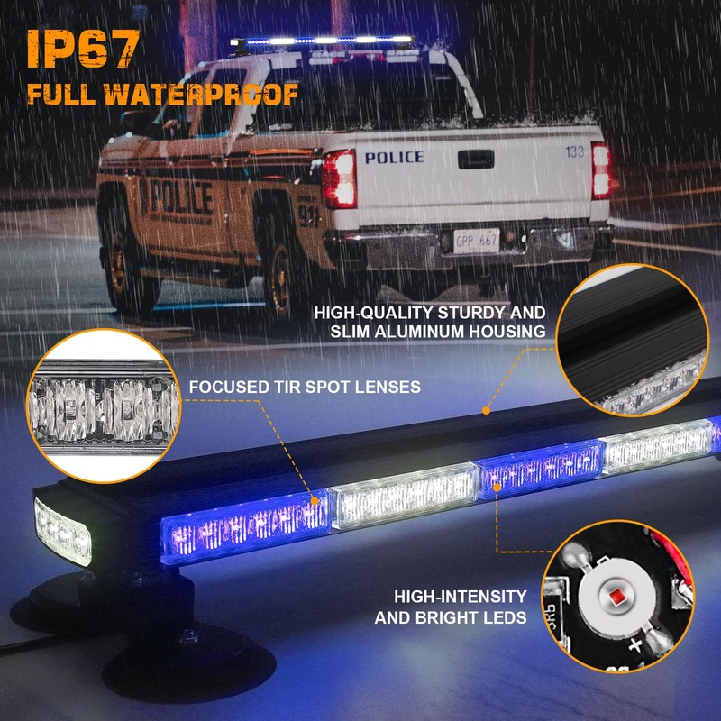 XRIDONSEN 37 Inch 104 LED Roof Top Blue White Emergency