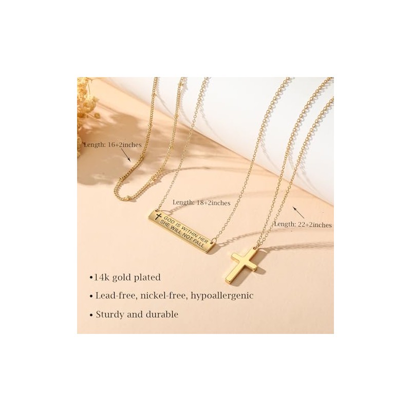 Layered Cross Bible Verse Necklace - Inspirational Jewelry Gift