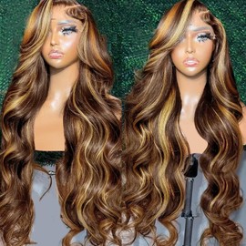 13x6 Ombre Lace Front Wigs Human Hair for Women 180 Density 13x6 Body Wave Honey Blonde Wig HD Transparent Lace Front Human Hair Pre Plucked with Baby Hiar 4/27 Color Glueless Wigs Human Hair 26 Inch