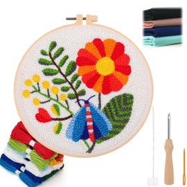 Punch Needle Embroidery Kits,Punch Needle Fabric With Floral Pattern,DIY Embroidery Starter Kit,Rug Hooking Beginner Kits,DIY Handcraft Embroidery Kit,Punch Needle Kit for Craft Lover,Punch Stitch Kit