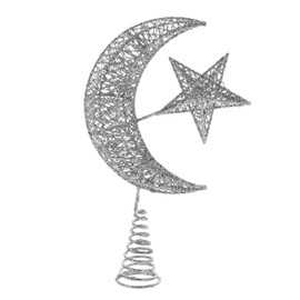 HOMSFOU Moon Christmas Tree Topper Moon and Star Tree Topper Star Xmas decoration Interior Santa Hugger Holiday Tree Light Up Silver Star for Tree