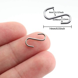 rhinocats Small S Hooks, Mini 100 Pack Stainless S Shaped Hooks, 14mm Length ，Heavy Duty for Hanging