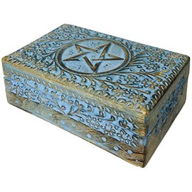 Vrinda® Hand-Carved Wooden Box - Decorative Treasure Chest Box – Pentacle Pattern - Exquisite Storage Solution – Ideal for Jewellery, Watches, Others - Brown, 8X5 Inch