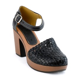 COLORES DE MEXICO MX - Mexican Leather Platform Shoes for Women - Model 5H02 (7, Black)