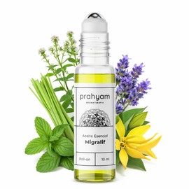PRAHYAM Roll On Aceites Esenciales de Aromaterapia para Migraine Relief Migralif - 10 ml - Con Esencias Florales de Bach - Aroma 100% Natural y Calidad Premium