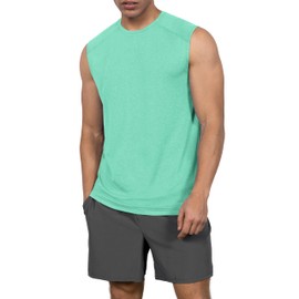 ODODOS Men's Quick Dry Athletic Tank Tops UPF 50+ Sun Protection SPF Workout Sleeveless Muscle Shirts, Jade Heather, XX-Large
