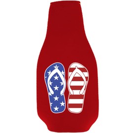 Stars and Stripes Flip Flop Beer Bottle Coolie With Opener (2 Pack, Red)