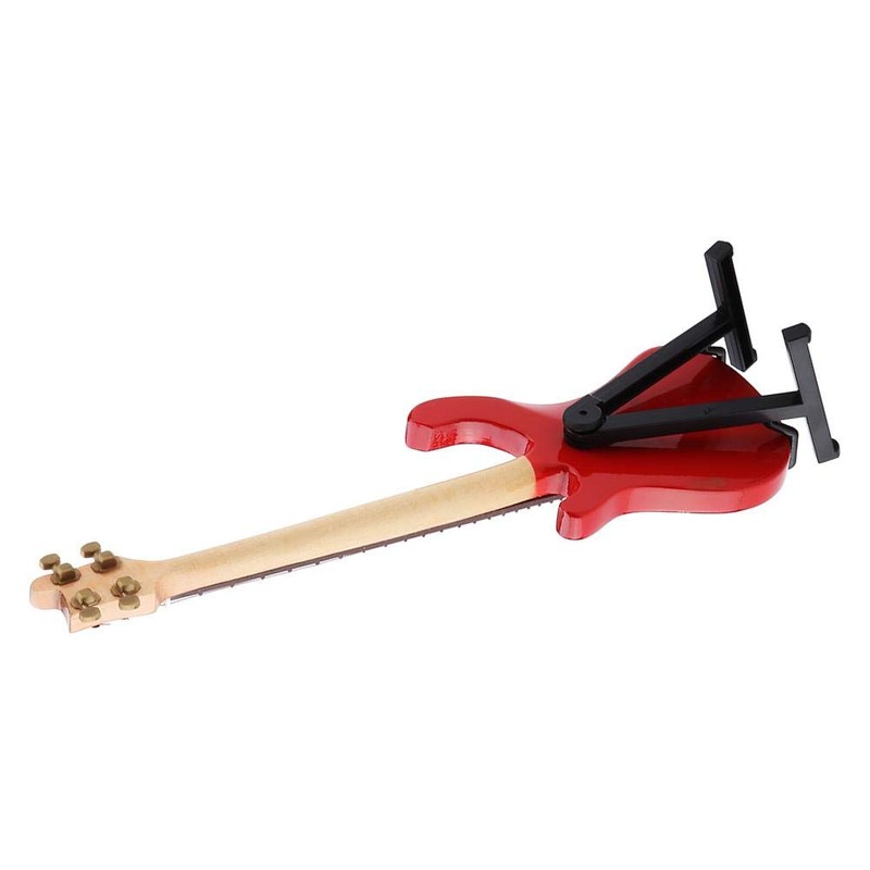 Hilitand Red Miniature Bass Guitar Wood Replica Model Ornament with