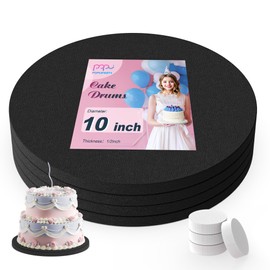 POPUPARTY 10 Inch Cake Drum,Greaseproof Cake Boards 10 Inch Round,1/2" Thick Black Cake Base with Prop Up Tool for Multi-Tiered Cakes of Birthday, Wedding(4-Pack)