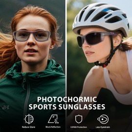 Myiaur Self-tinting cycling glasses, women's polarised photochromic sunglasses, sports sunglasses with UV400 protection for running, cycling, A04 Purple