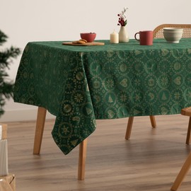 GAMUSI Christmas Tablecloth Jacquard Gold Yarn Dining Table Rectangle Christmas Decoration 140x240cm Green