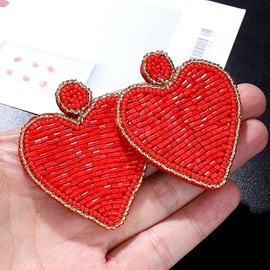 Red Heart Earrings Dangling for Women Love Glisten Heart Earrings Valentines Earrings Gifts for Girlfriend (Red Earrings)