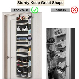 roomtalk 2 Pack Over The Door Hanging Organizer - 6 Shelves & 12 Side Pockets, Over The Door Storage for Baby Accessories & Children's Toys (13"x5"x54", Black)