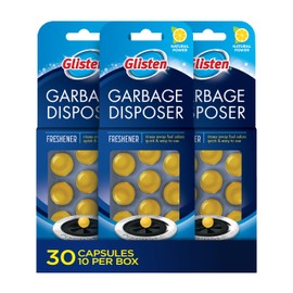 Glisten Garbage Disposer Freshener, Sink Disposal Odor Eliminator, Quick and Easy-to-Use, Lemon Scent, 30 Capsules Total