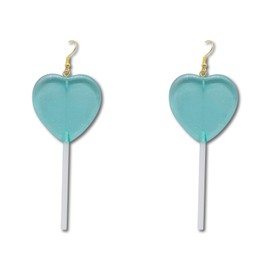 Heart Lollipop Earrings Cute Pink Heart Candy Earrings Valentine Large Heart Lollipop Earring Acrylic Valentine's Day Heart Shape Lollipop Earrings for Women (Blue, Small)
