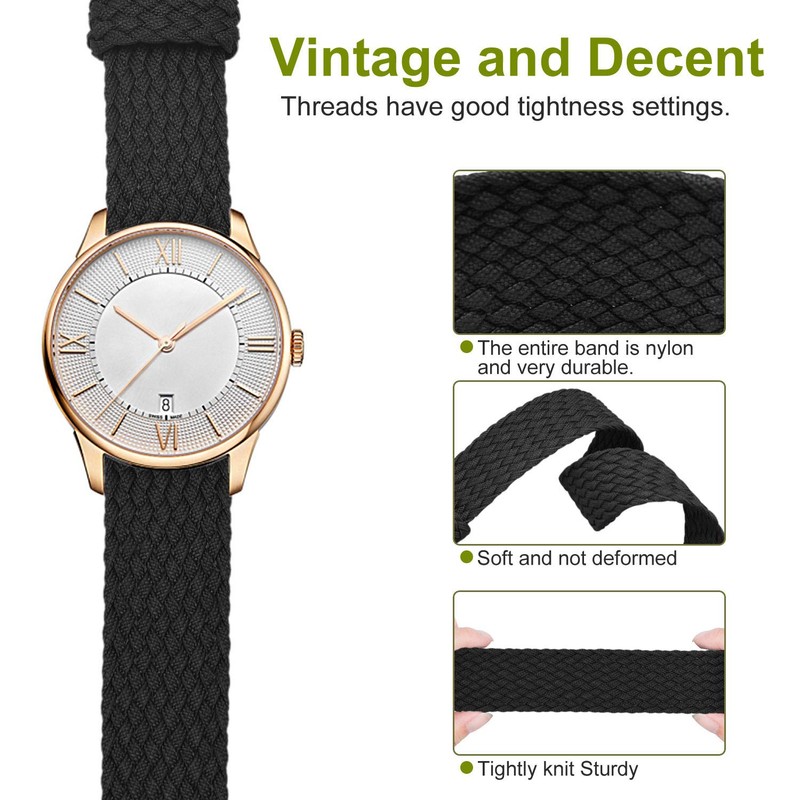 ULLCHRO Unisex Perlon Nylon Bracelet with Stainless Steel Silver Buckle,