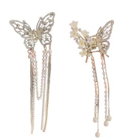 Hair Claw Clips Butterfly Hair Barrettes, 2Pcs Sparkly Glitter Rhinestones Flowers Hairpin Hairclips Vintage Hair Accessoires (Golden, One size)