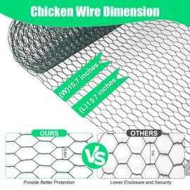 Chicken Wire, Chicken Wire Fencing for Floral Arrangements,15.7 x 157 Inches Chicken Wire mesh,0.6 Inch Green Mesh Hexagonal Galvanized Metal Poultry Wire Netting for Crafts,Poultry,Garden