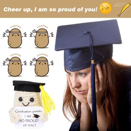 Funny Graduation Potato, Mini Cute Wool Knitting Doll with Positivity Card, Soft Novelty Good Luck Gifts Charm Encourage Women Kids Students Exams for Birthday Gifts Home Office Party Decorations