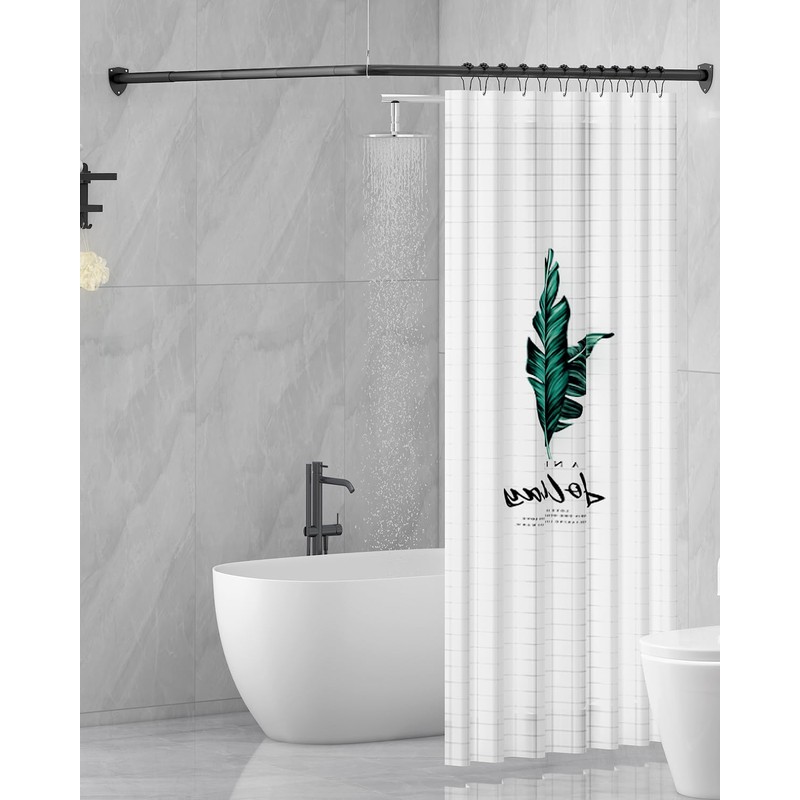 Yampos L Shaped Shower Curtain Rod with Unique Shield Base