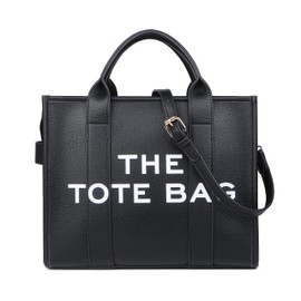 The Tote Bag de piel grande para mujer, Bolsas Totes con cierre, bolsa tote bag mujer, bolsa cruzada de PU para escuela, viajes, oficina (Negro)