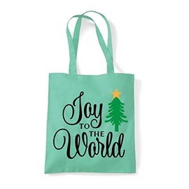 Joy To The World Christmas Tree [INCSVG] cotton tote shopping bag - Mint