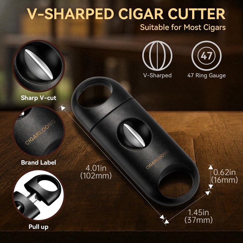 CIGARLOONG Cigar Ashtray and Cutter Set.Ceramic Ashtray with V Cutter,Guillotine