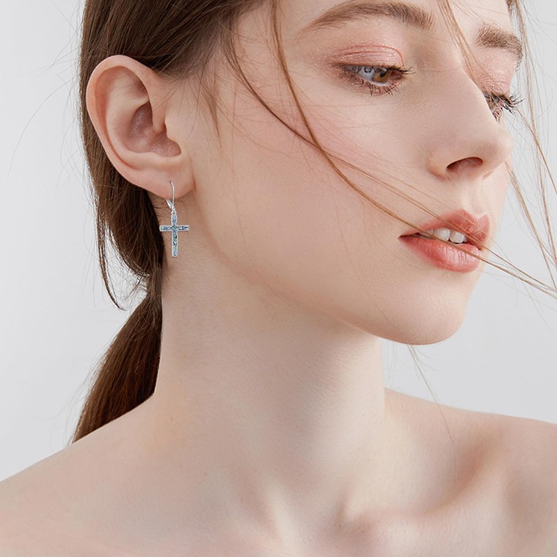 Cross Earrings for Women Sterling Silver Christian Dangle Earrings Abalone