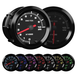 SINCO TECH 7 Color Gauge Kit 2" 52mm Automobile Backlight Pointer Car Meter with Sensor (Tachometer RPM)