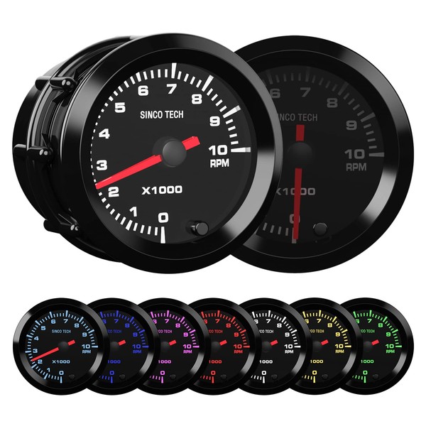 SINCO TECH 7 Color Gauge Kit 2" 52mm Automobile Backlight