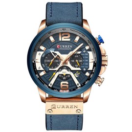 CURREN Men's Quartz Leather Chronograph Wrist Watch and Fashion Strap Analog Watches for Men Luxury Wrist Watch Gifts for Dad Boyfriend Blue Quartz Watch Chronograph, blue, Quartz watch, chronograph