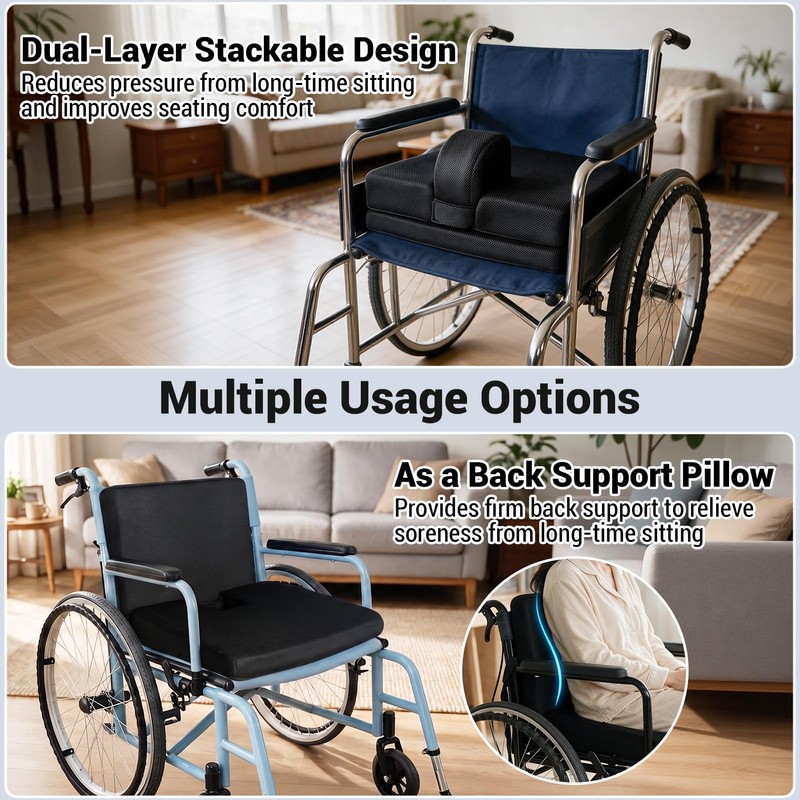 Adjustable Height Wheelchair Wedge Pommel Cushion, Prevents Forward Sliding