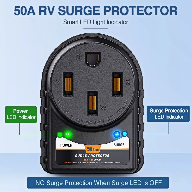 Nilight 50 Amp RV Surge Protector 125V/6250W RV Surge Adapter