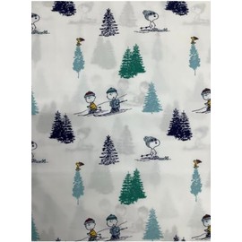 Peanuts Christmas Winter Themed Sheet Sets (White - Blue & Green Trees, Skiing, Queen)