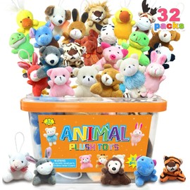 Juego de 32 mini animales de peluche, surtido de Pascua y Navidad, llavero de peluche a granel, recuerdos de fiesta para niños, animales pequeños, decoración, juguetes, premios de carnaval, cumpleaños, bolsas de regalos