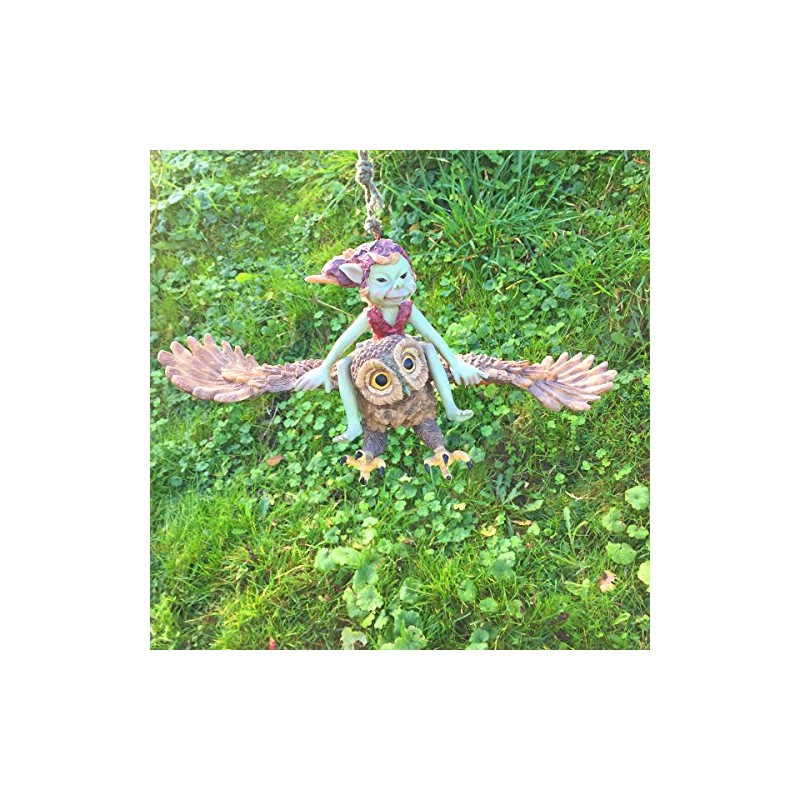 Pixie Riding Owl, Rope Hanging Ornament - Green Garden Home
