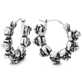 Skulls Cluster Hoop Earrings Stainless Steel, Men Huggie Earrings Hinged, Gothic Punk Hip Hop