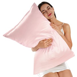 100% Natural Mulberry Silk Pillowcase 1pack, 22 Momme for Hair & Skin Health, with Envelope Closure, Hypoallergenic Gift, Both Sides Grade 6A Pure Silk Pillow Cover, Standard Size 20x26in Pink