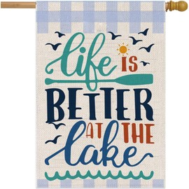 12x18 Inch Double Sided Summer Garden Flag - Banner Life Is Better At The Lake - Holiday Yard Outdoor Decoration - Seasonal Large Outdoor Yard Flags of Burlap - Welcome Summer Flags for Outside