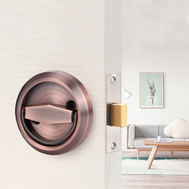 Storefront Door Mortise Lock Double Keyed Deadbolt Lock, Thumb Turn Locks Double Sided Lock Stainless Steel Ring Handle Door Lock Entrance Door Lock Round Deadbolt Lock(Red Bronze)