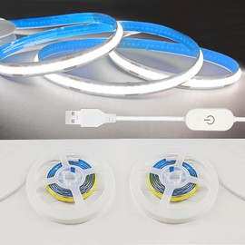 ZSLAIFU 2Pack USB LED Light Strip COB LED Strip Lights 5V Daylight Cold White 6000K Flexible LED Lights USB Powered for Under Cabinet Kitchen Living Room Mirror Shelving or Displays