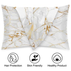 Satin Pillowcase for Hair & Skin - Silky Satin Bed Pillow Covers for Sleeping Women - Soft Travel Pillow Case with Zipper Slip Cooling Satin Throw Pillowcase, White Gold Marbling 20x30in